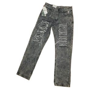 NWT Mens Black Acid Wash Ripped Straight Cut Denim Jeans Size 32x32